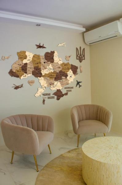 Картина-панно на стену в стиле лофт деревянное Decart Карта Украины луга с дополнительным декором 120х79 см