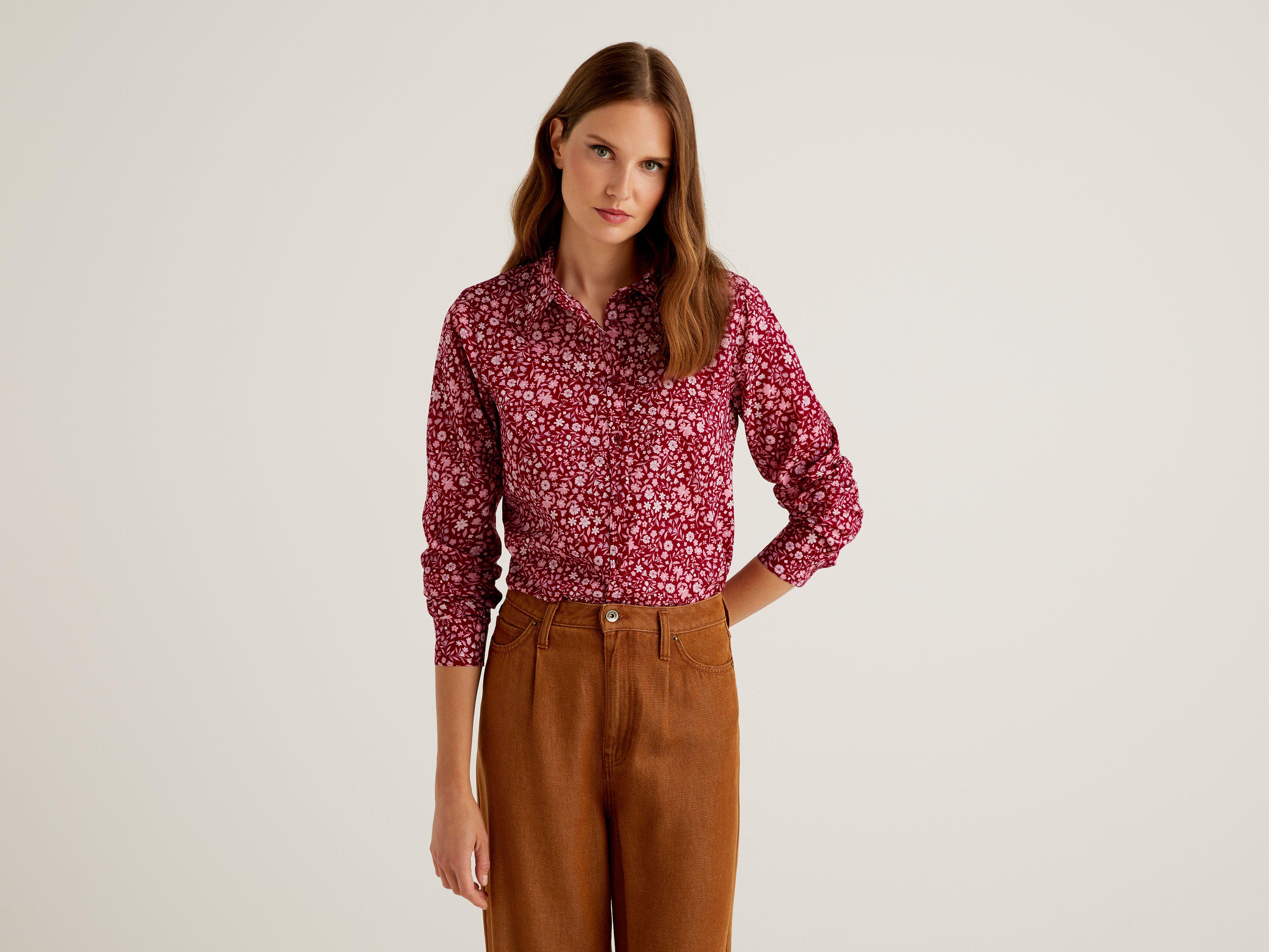 Рубашка женская Benetton 5oa95q8u4 S Бордовый