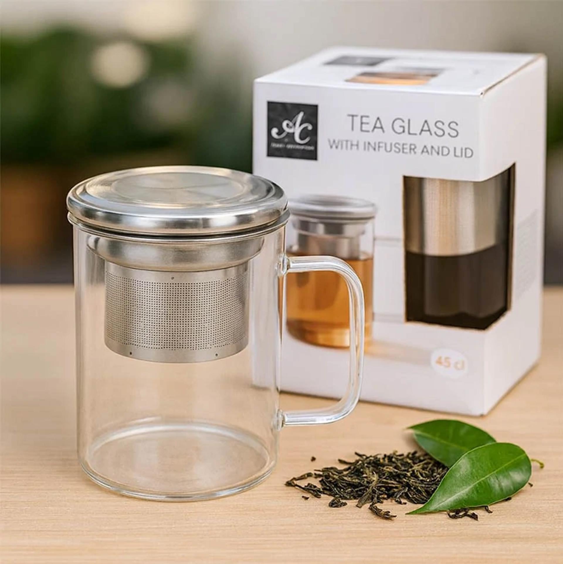 Чашка-заварник Absolu Chic стеклянная с ситечком и крышкой для чая и трав 450 мл (2977476053)