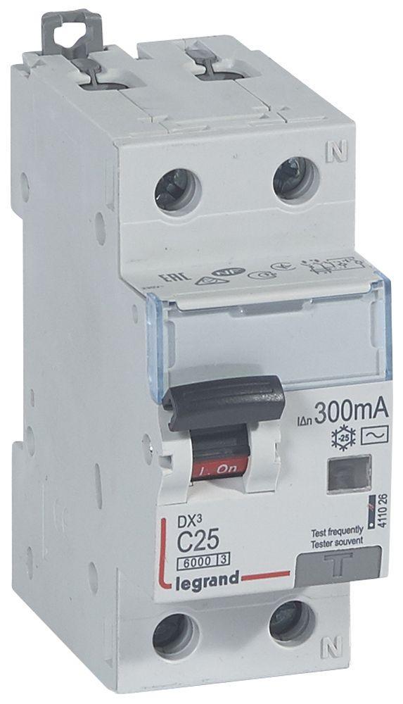 Дифавтомат Legrand 25А 300mA 6кА 2 полюса тип C тип АС 411026 DX3 (41908)