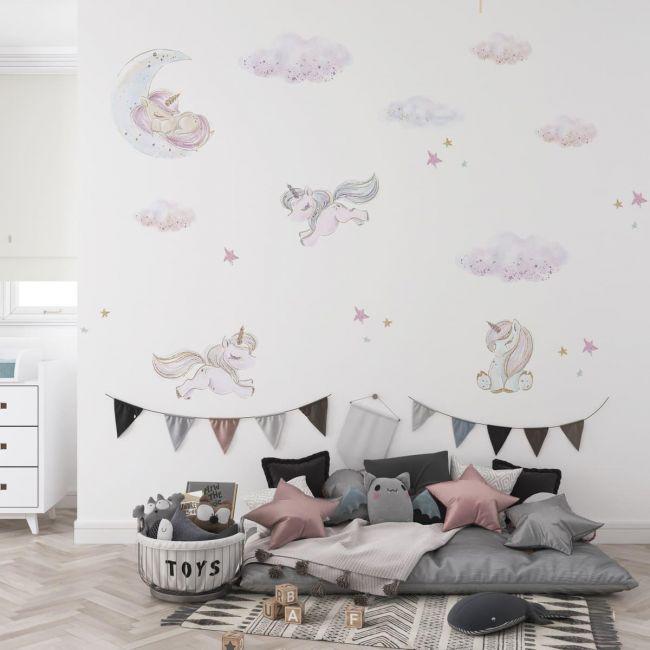 Стикеры детские на стену Единороги Sticker Wall SW-00001005 30х40 см 4 листа 120х40 см