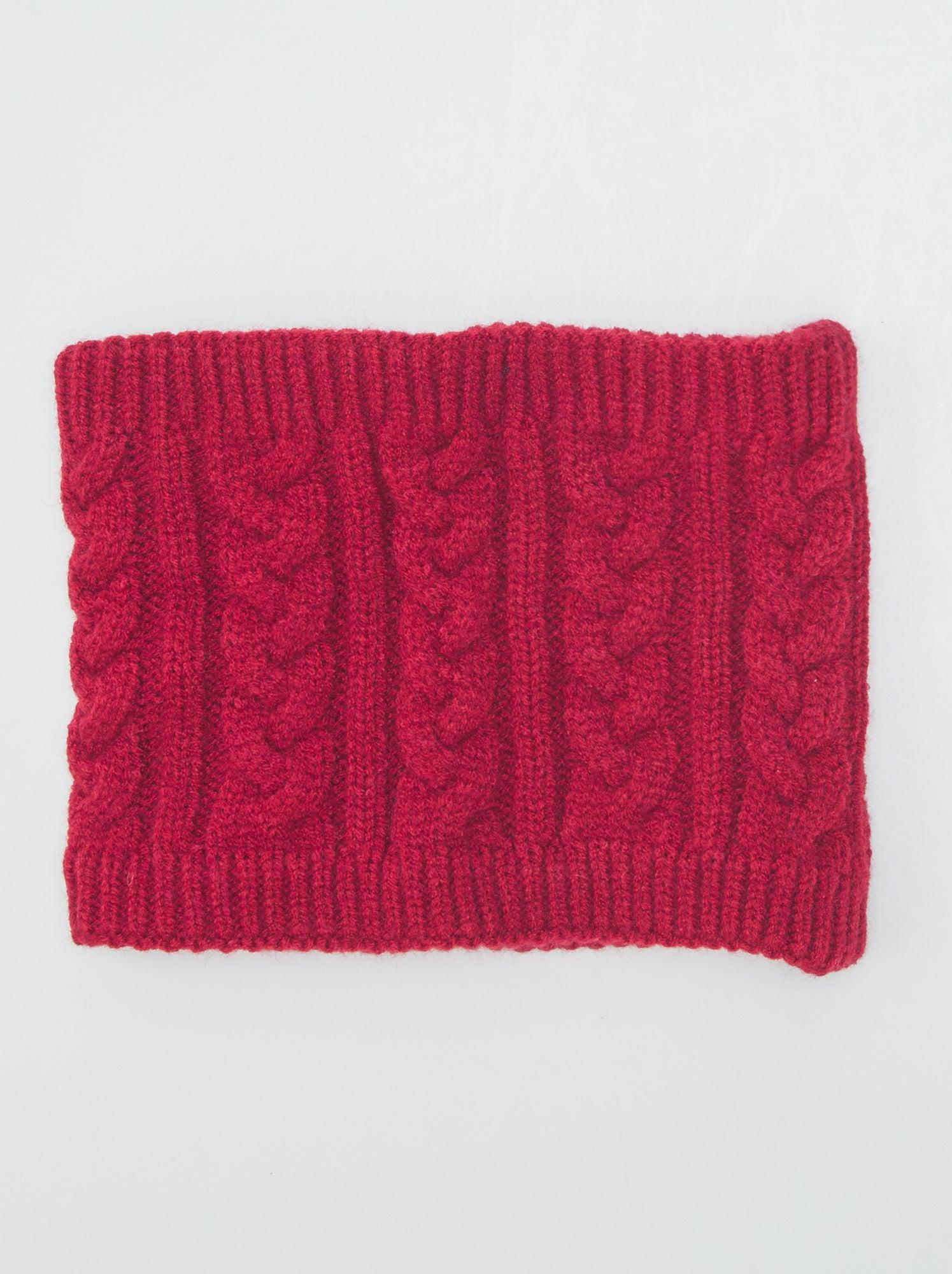 Шарф-снуд дитячий в'язаний для дівчинки на флісі Kiabi 7-12 років Вишневий (0758)