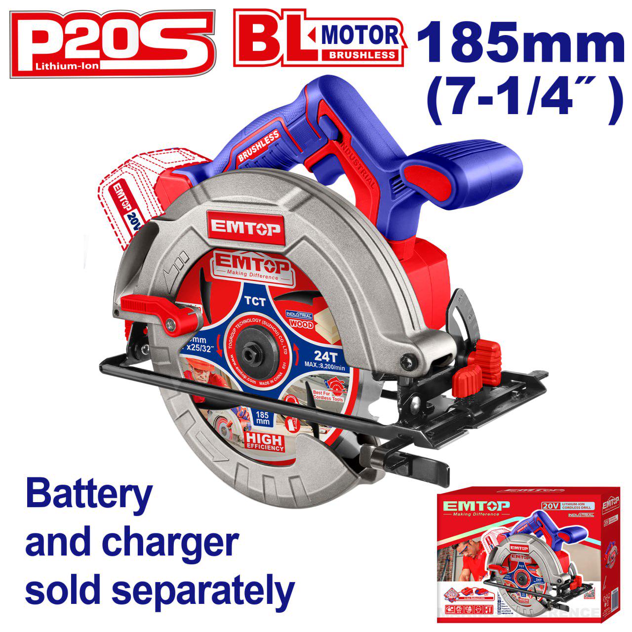 Пила дисковая аккумуляторная EMTOP ELCS1851 без АКБ и ЗУ - фото 2 Пила дисковая аккумуляторная EMTOP ELCS1851 без АКБ и ЗУ - фото 2