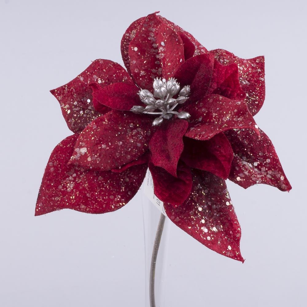 Пуансетия бархатная в блестках (rd-01-красная) 5101-4