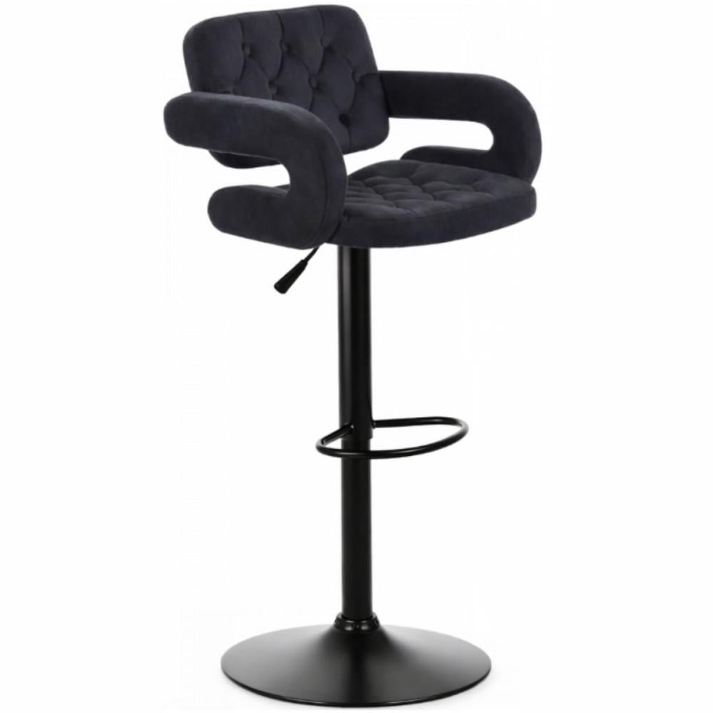 Барный стул со спинкой Bonro B-064 велюр с черным основанием Черный (42412409)