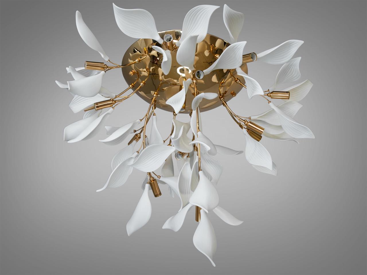 Люстра 7172-16CGD-LS з порцеляновими елементами в спальню 16 ламп Золотий (2511343159)