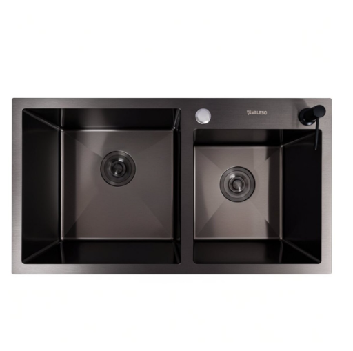 Мойка кухонная на две чаши Valeso Handmade 78x43 см Черный (78*43)