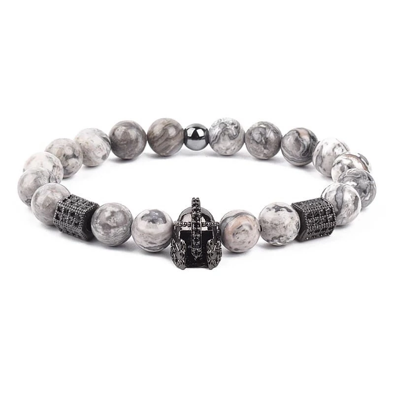 Браслет з яшми зі шоломом та багатогранниками р. 17 Чорний/Сірий (10032)