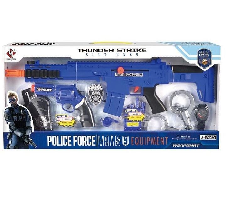 Набор полиции Yue qlang автомат с трещоткой пистолет кобура наручники 9 элементов Blue (97491)