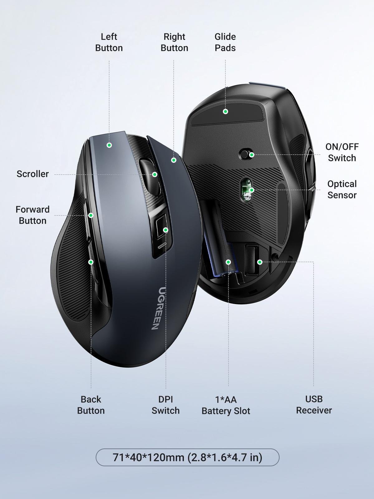 Мишка бездротова UGREEN 4000 DPI 6 Кнопок 2.4G з USB-приймачем Чорний (90545) - фото 2