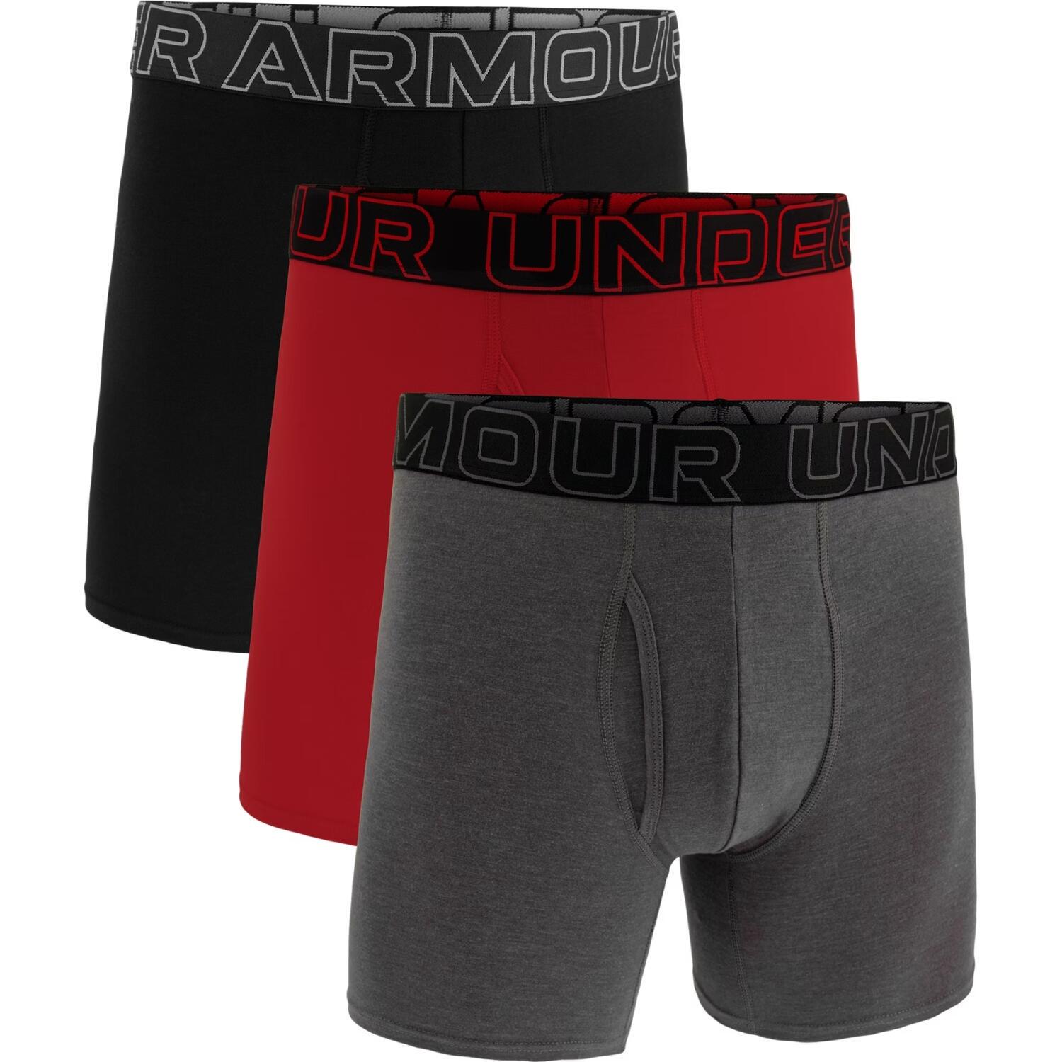 Трусы боксерки Under Armour PERFORMANCE COTTON 6IN 3-PACK BOXERJOCK 1383889-025 3 пары M Серый/Черный/Красный (49211-48)