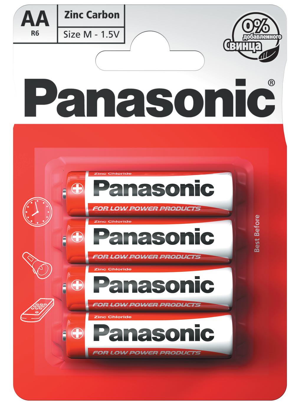 Батарейка солевая Panasonic Red Zinc R6RZ/4BP AA/LR6 блистер 4 шт. (1754)
