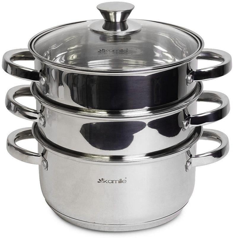 Пароварка Kamille Nerina 2-рівнева Ø 24 см з нержавіючої сталі 5,5 л (KM-5817)