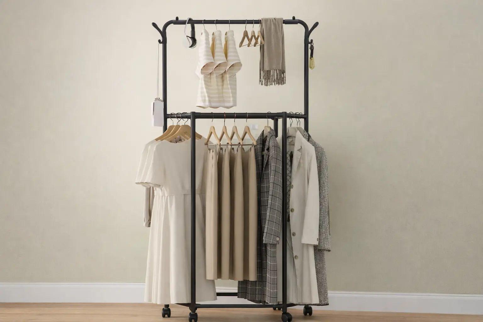 Вешалка для одежды YSM3601-A двухуровневая на колесах 165х67х47 см металлическая Черный (opt-105859) Вешалка для одежды YSM3601-A двухуровневая на колесах 165х67х47 см металлическая Черный (opt-105859)