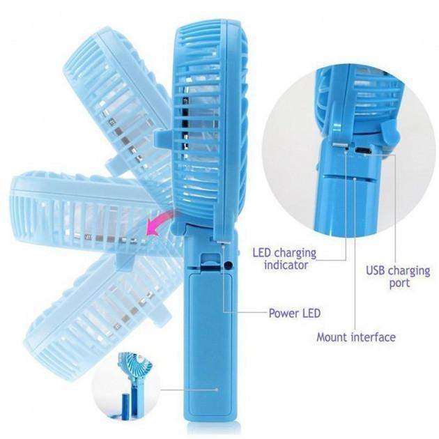 Вентилятор 18650 CY-820A/3288 со складной ручкой Голубой - фото 3