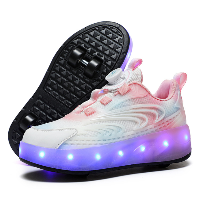 Кроссовки роликовые для девочек на 4-х колесах с LED-подсветкой DL126 р. 38 24 см Белый/Розовый (DL12638)