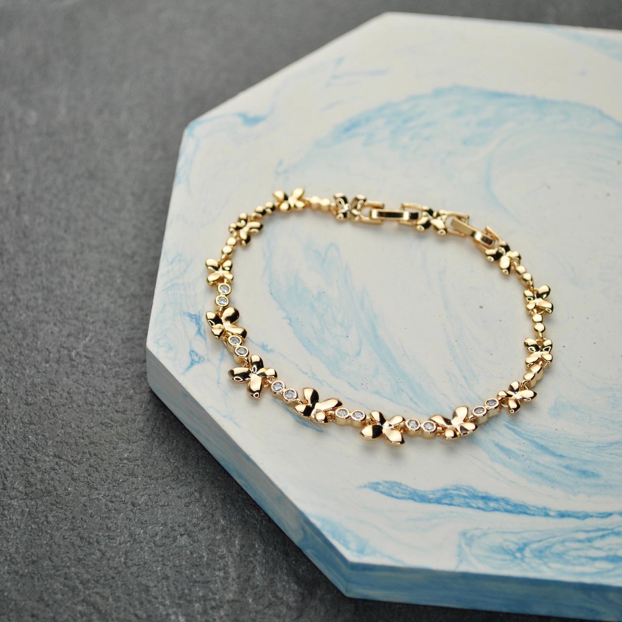 Браслет Бабочки с фианитами медицинская сталь позолота (x021)