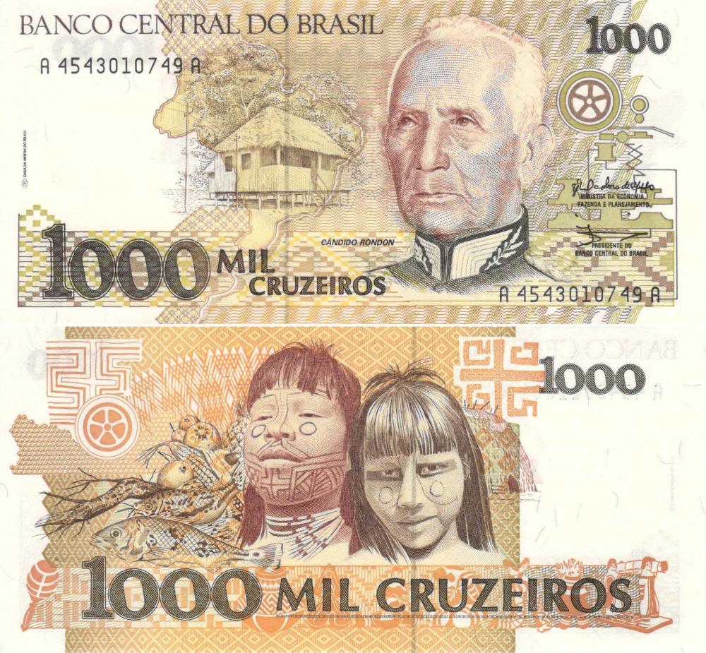 Коллекционная банкнота Бразилия 1000 крузейрос 1990 UNC P231 (Б09009)