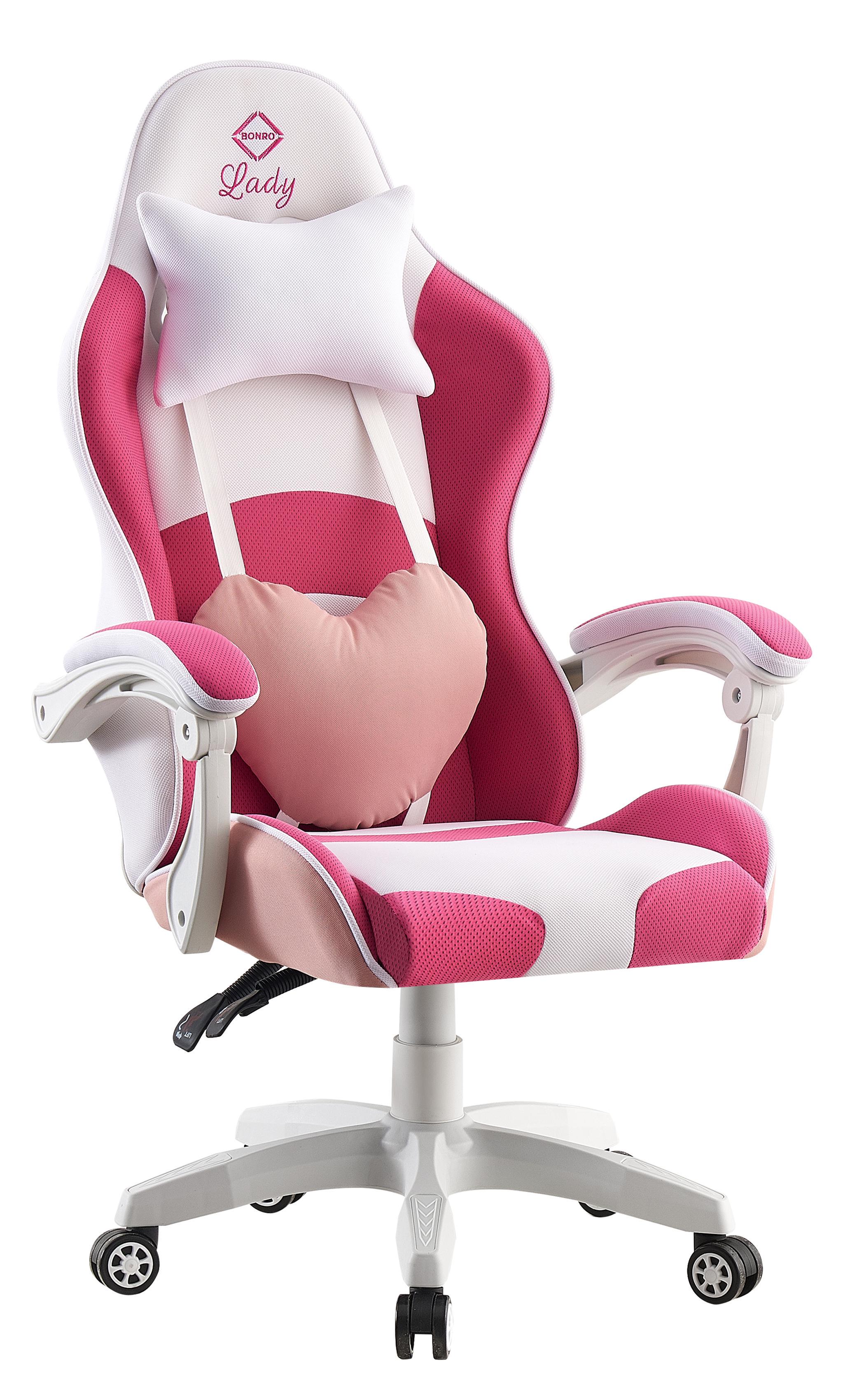 Крісло офісне комп'ютерне Bonro Lady 807 Рожево-білий (21589805)
