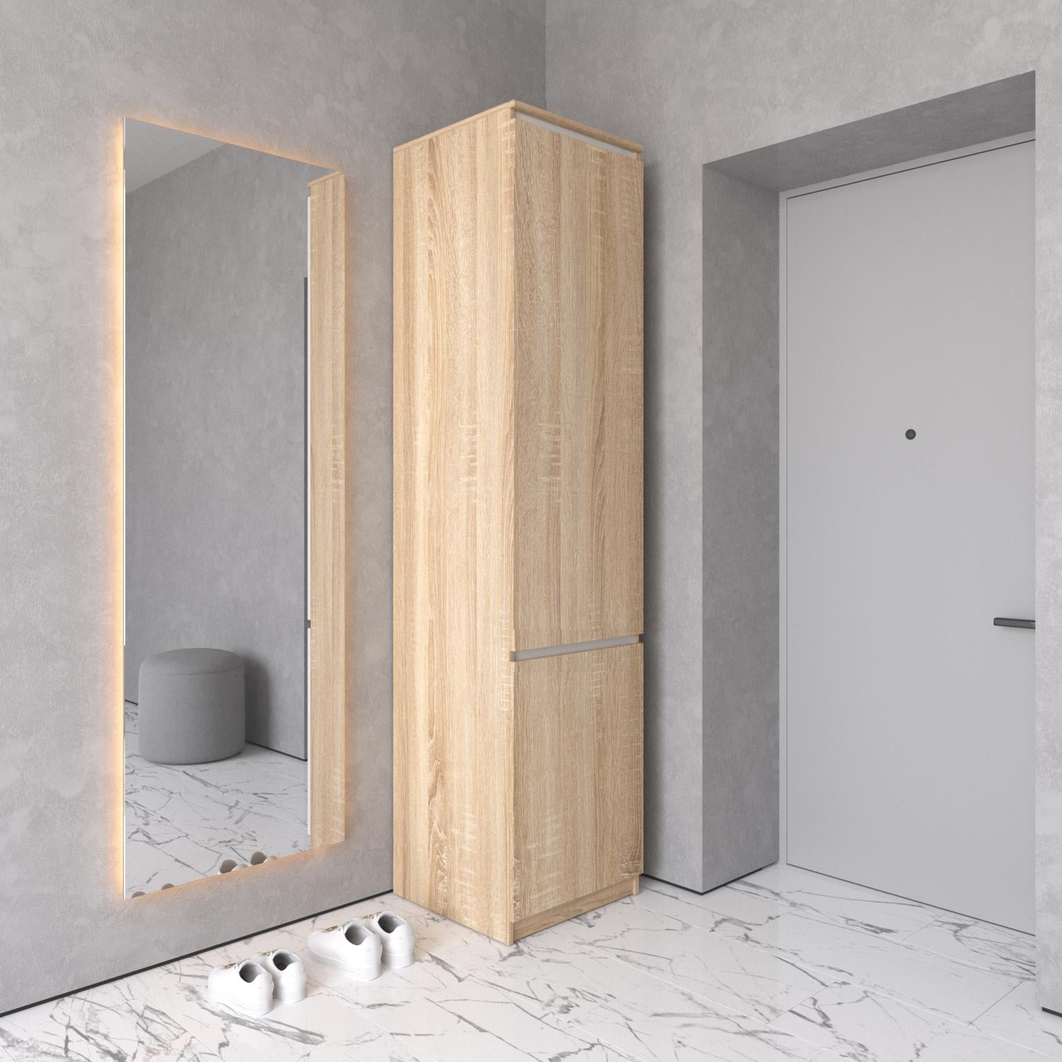 Пенал с штангой и полками R-21 c фасадами без ручек Дуб cонома/Белый