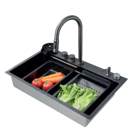 Мойка Zerix ZH7546-SET-01 NANO-BLACK со встроенным смесителем 750х460х215 мм (ZM5575)
