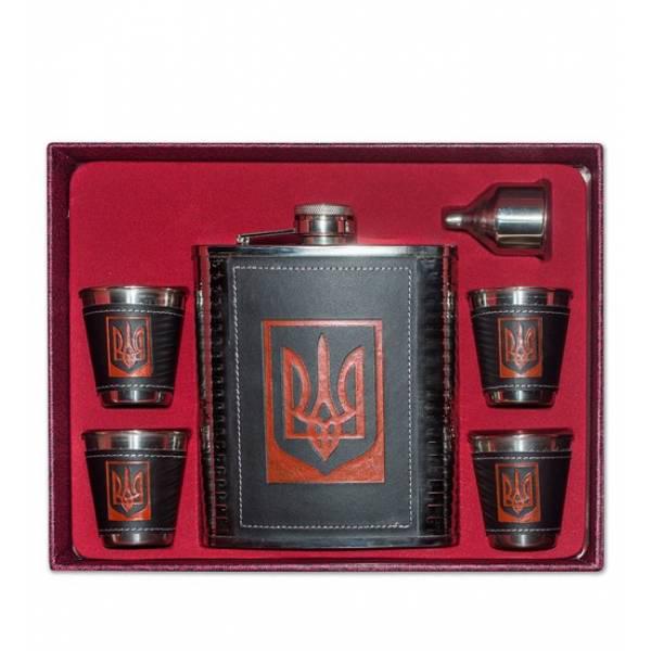 Фляга набір 18oz 61010 Тризуб 4 склянки шкіра (40253)