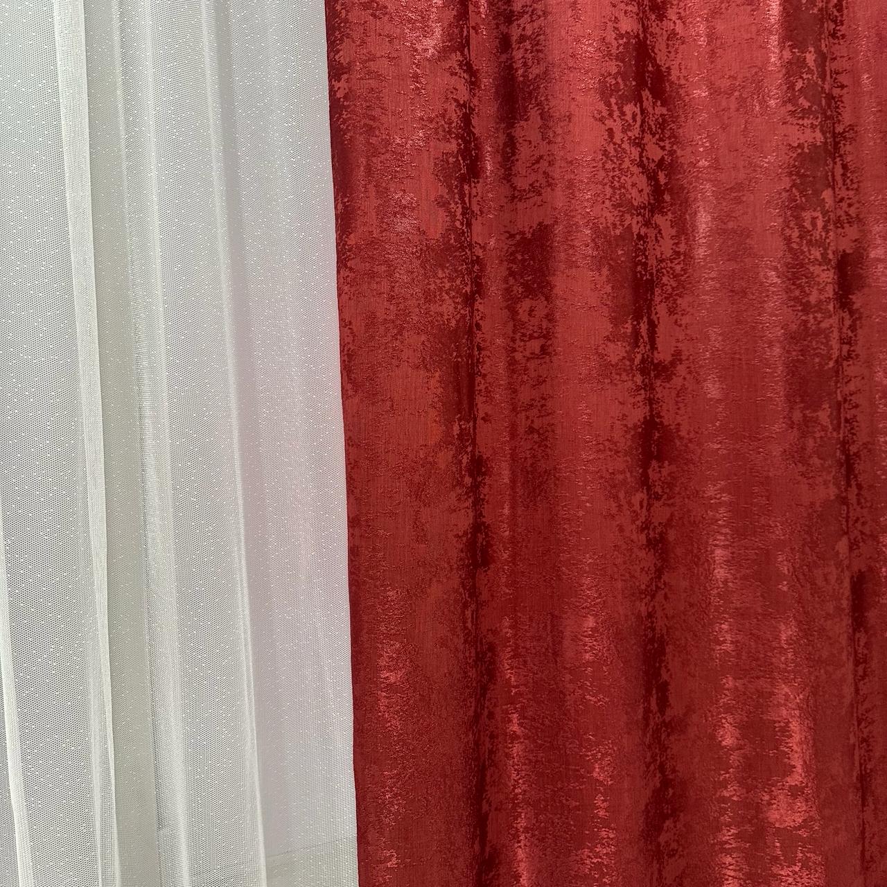 Шторы жаккардовые с мраморным узором среднее затемнение 1,5x2,7 м 2 шт. Бордовый (К1039-10) - фото 6