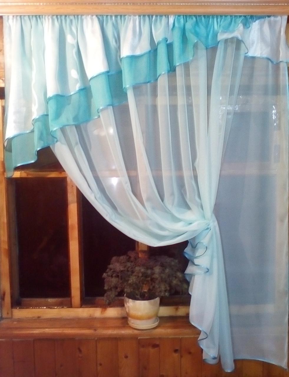 Занавеска кухонная готовая Алия Лазурный бирюзовый - фото 2
