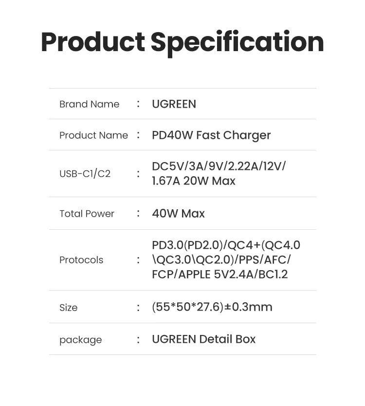 Зарядное устройство сетевое UGREEN CD243 PD 40W Smart Fast Charger White (10343) - фото 9 Зарядное устройство сетевое UGREEN CD243 PD 40W Smart Fast Charger White (10343) - фото 9