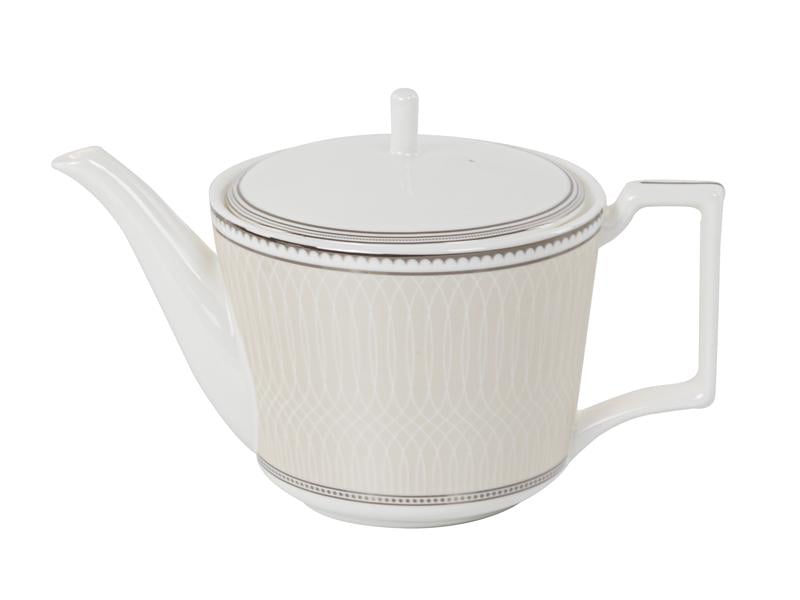 Чайний сервіз Lefard Infinity 440-117 на 6 персон з чайником та хромовою облямівкою Білий - фото 2