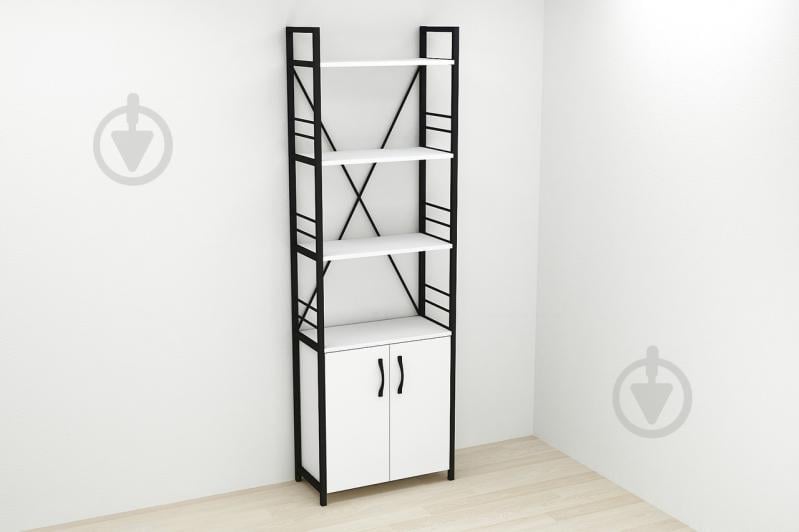 Этажерка 4/60 Ferrum-decor Серии Конект с тумбой  179x60x28 Черный ДСП Белое (FD1063)