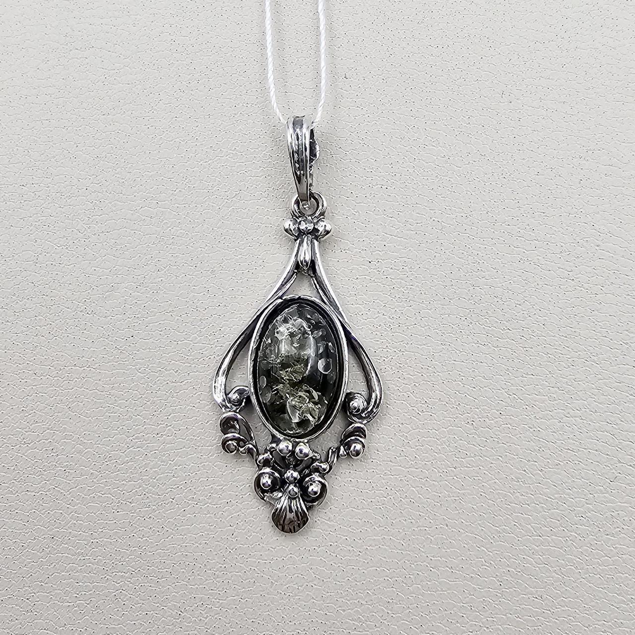 Серебряный кулон с зеленым янтарем 2,21 г (3007069331)