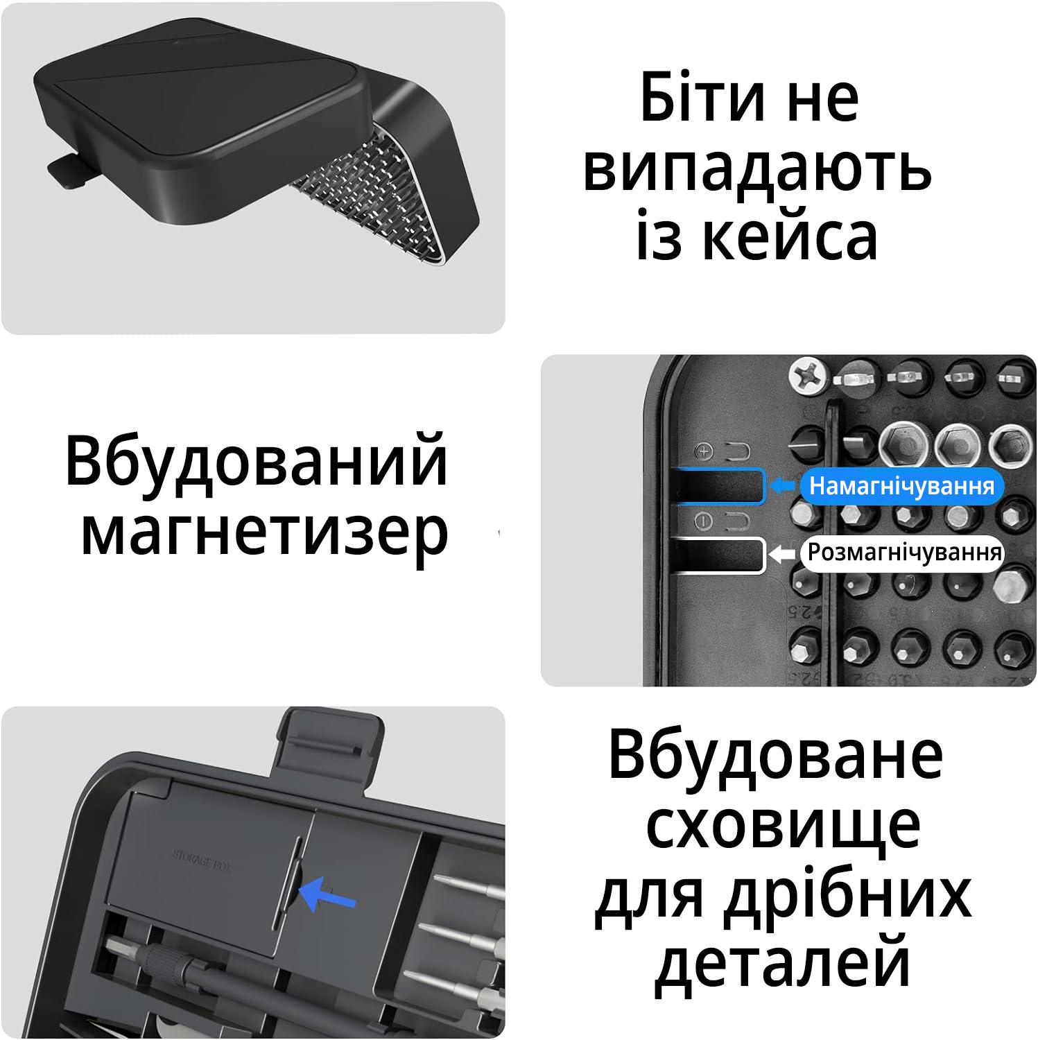 Набір викруток прецизійних магнітних 130в1 у футлярі 120 біт Чорний - фото 6