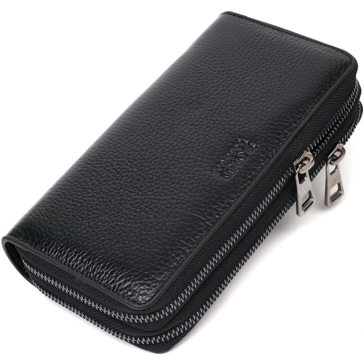 Клатч мужской Bond-Wallet 22027 2 отделения из натуральной кожи Черный