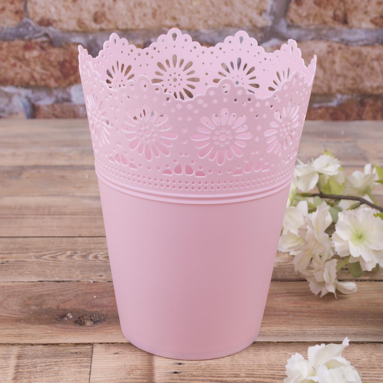 Кашпо из пластика большое Розовый (1683-8)