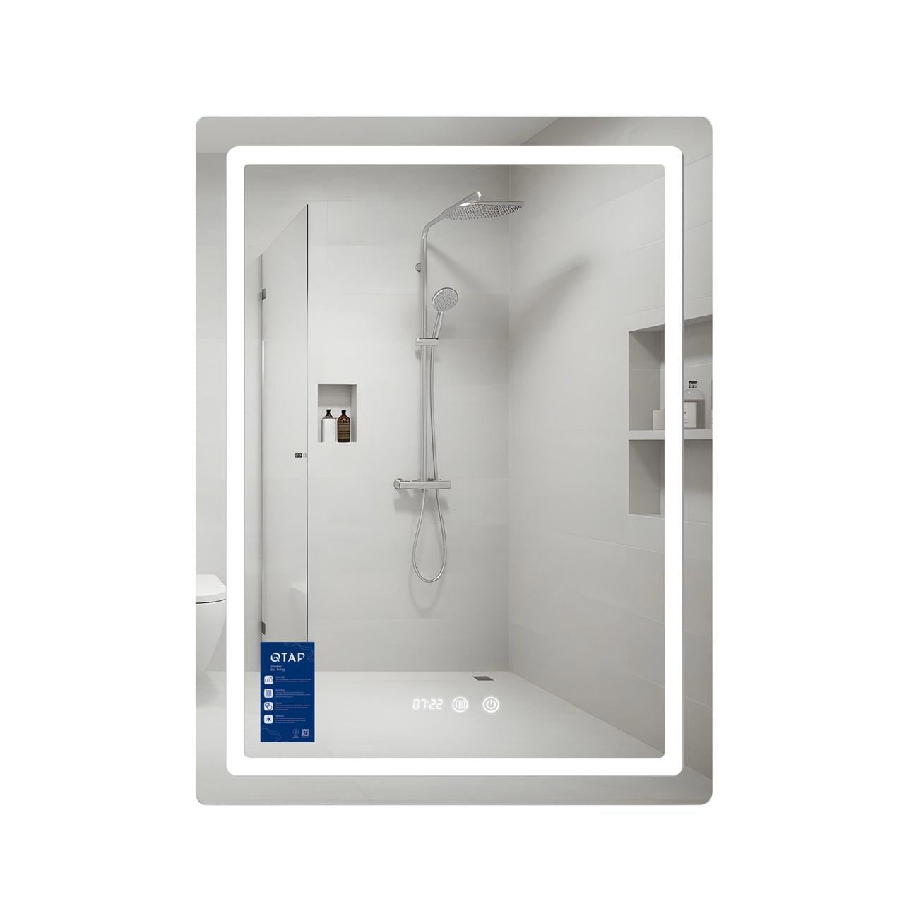 Дзеркало Qtap Mideya MI2 600х800 з годинником з LED-підсвічуванням Touch з антизапотіванням димером