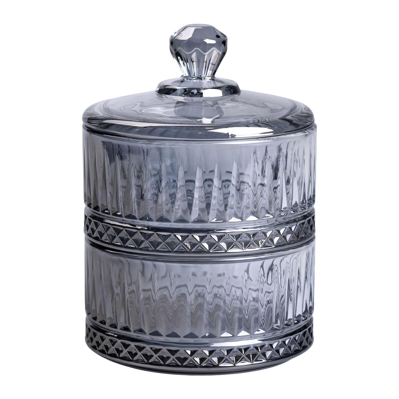 Конфетницадвухуровневая с крышкой стеклянная Ø 10 см Серый - фото 2 Конфетницадвухуровневая с крышкой стеклянная Ø 10 см Серый - фото 2