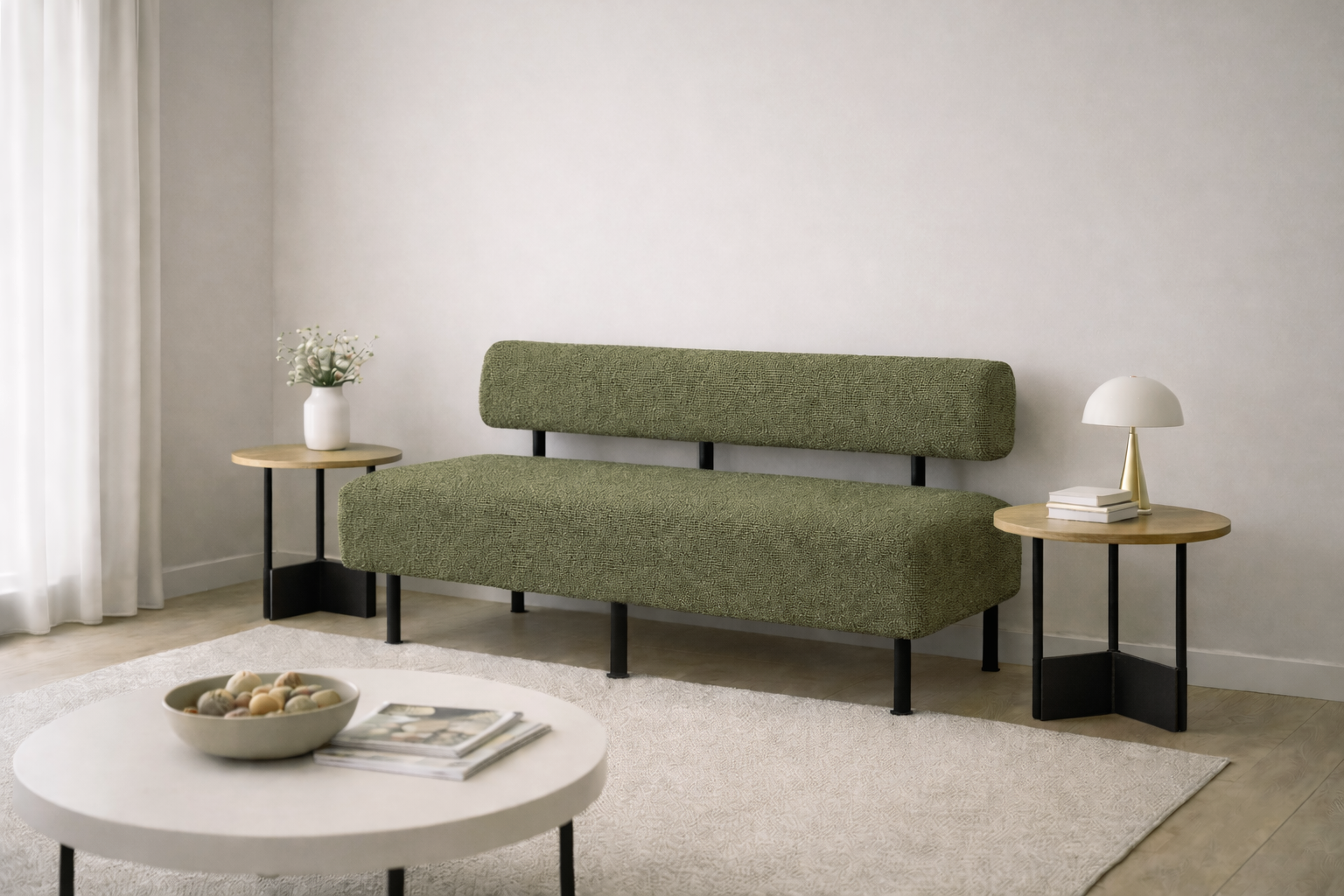 Диван Tobi Sho Люмо 1800х540х750 мм букле Alpaca Оливковый/37