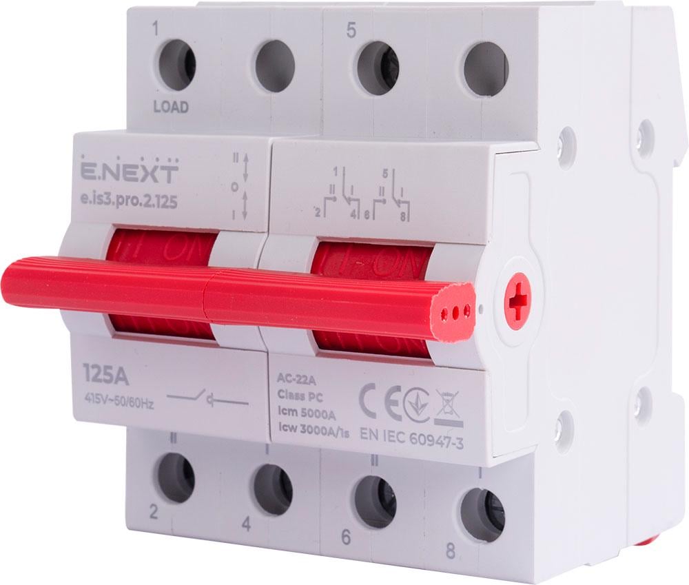 Выключатель-разъединитель E.NEXT e.is3.pro.2.125 1-0-2 2P 125А трехпозиционный (p008030)