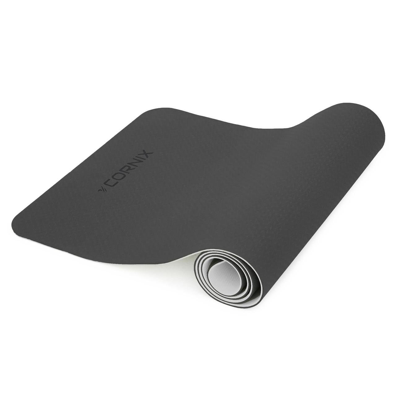 Килимок спортивний Cornix TPE для йоги та фітнесу 183x61x0,6 см XR-0349 Black/Grey (2514760346)