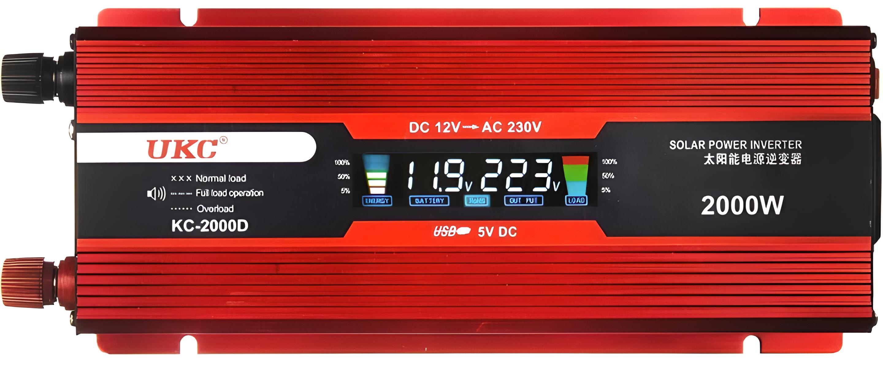 Автомобільний перетворювач напруги UKC з 12 В на 220 В AC/DC 2000 W KC-2000D з LCD дисплеєм 2000 Вт