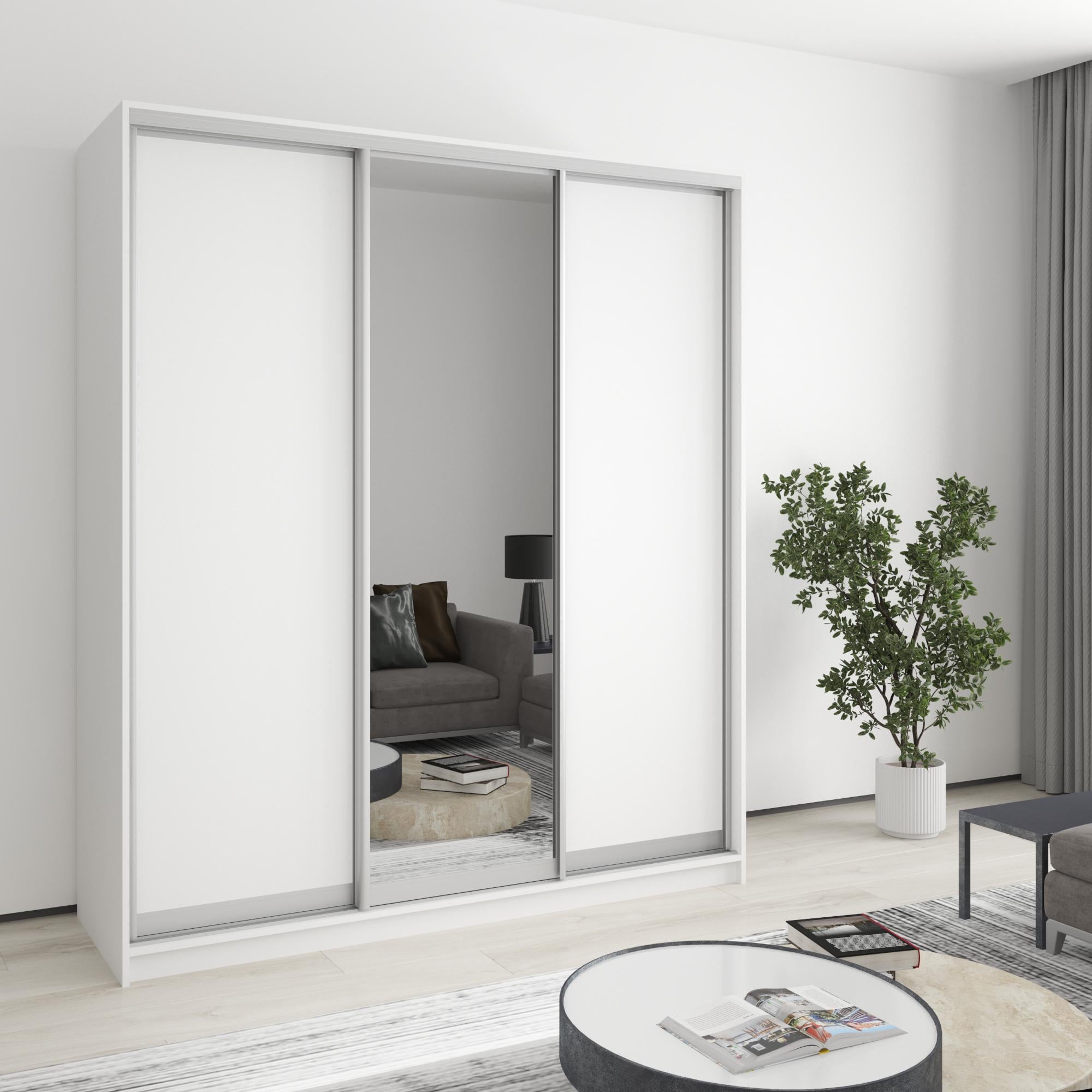 Шкаф-купе трехдверный MebelStar Уни AL 2ДСП/Зеркало 180x60x210 см Аляска белый (MBS-3073)