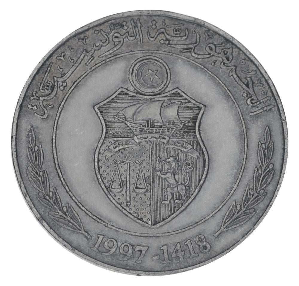 Коллекционная монета Тунис 1 динар 1997 F-VF (М20878)