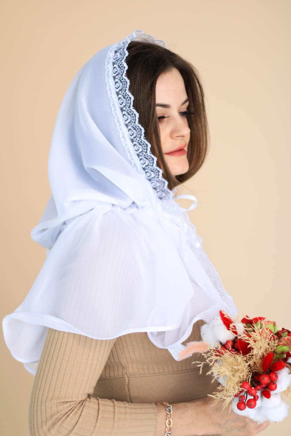 Палантин для храма на голову 80x120 см Белый (п005) - фото 9 Палантин для храма на голову 80x120 см Белый (п005) - фото 9