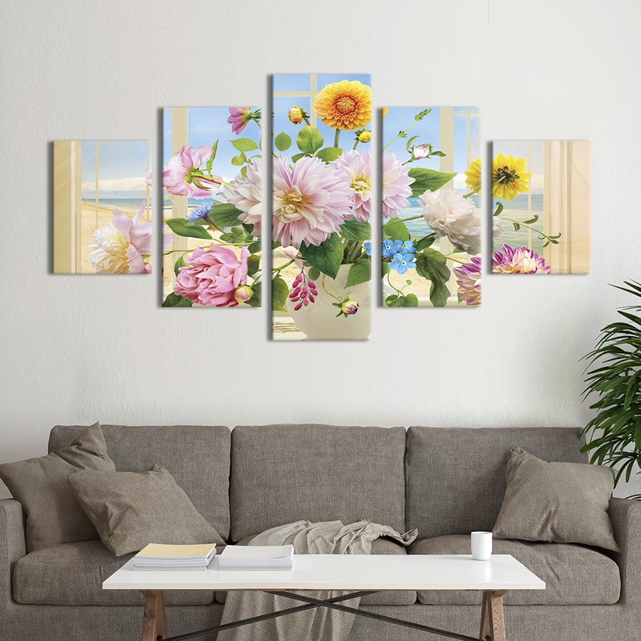 Картина на холсте Воздушный букет георгин 112x54 см (1009-52)