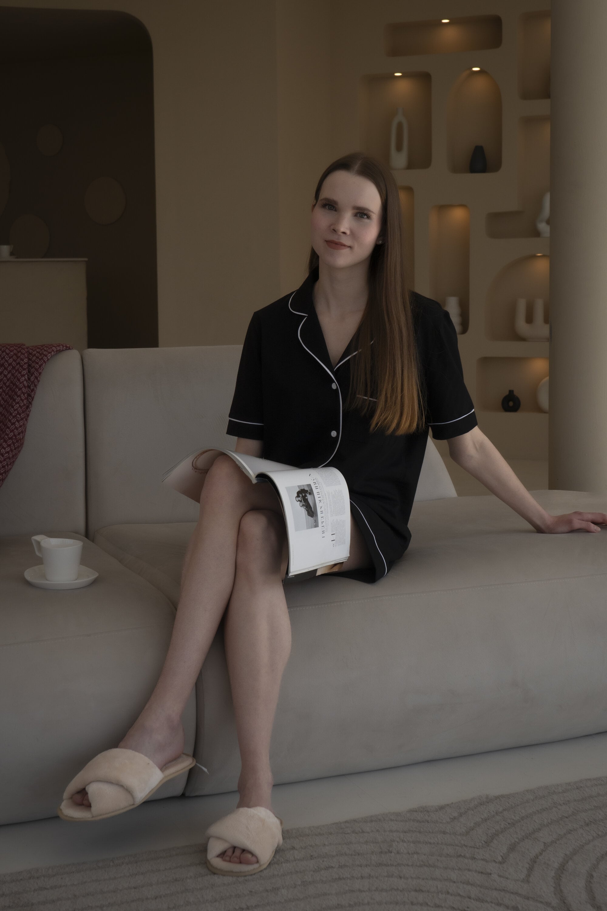 Пижама женская с рубашкой и шортами Elegante 1416 2 предмета M Черный (BKKV00001699403)