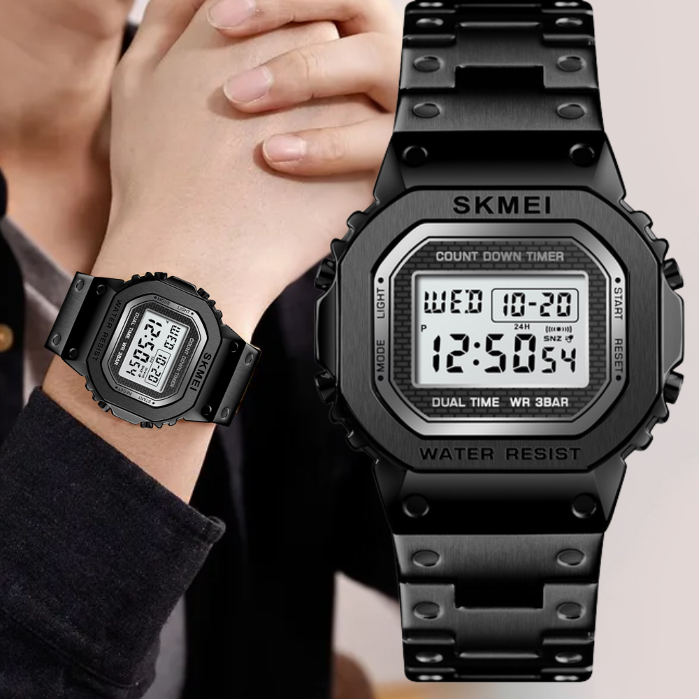 Наручные часы мужские Skmei классические электронные из нержавеющей стали с подсветкой Черный (1456) - фото 8 Наручные часы мужские Skmei классические электронные из нержавеющей стали с подсветкой Черный (1456) - фото 8