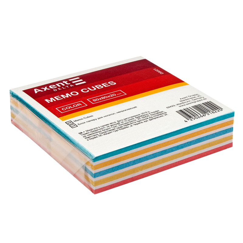 Бумага для заметок Axent Delta Color 80х80х20 мм D8021 непроклеенная (4250266218220)