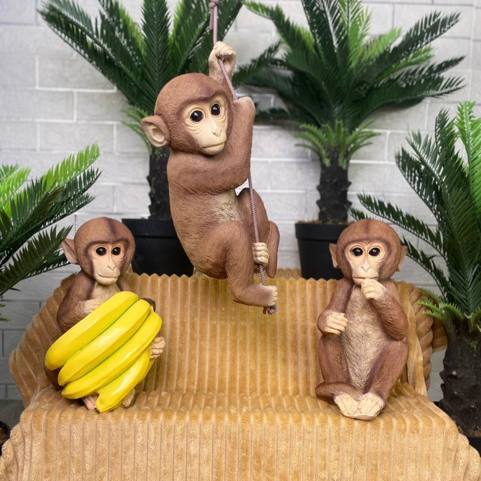 Комплект декоративних фігур Мавпочки з джунглів декор для дому та саду 3 шт.