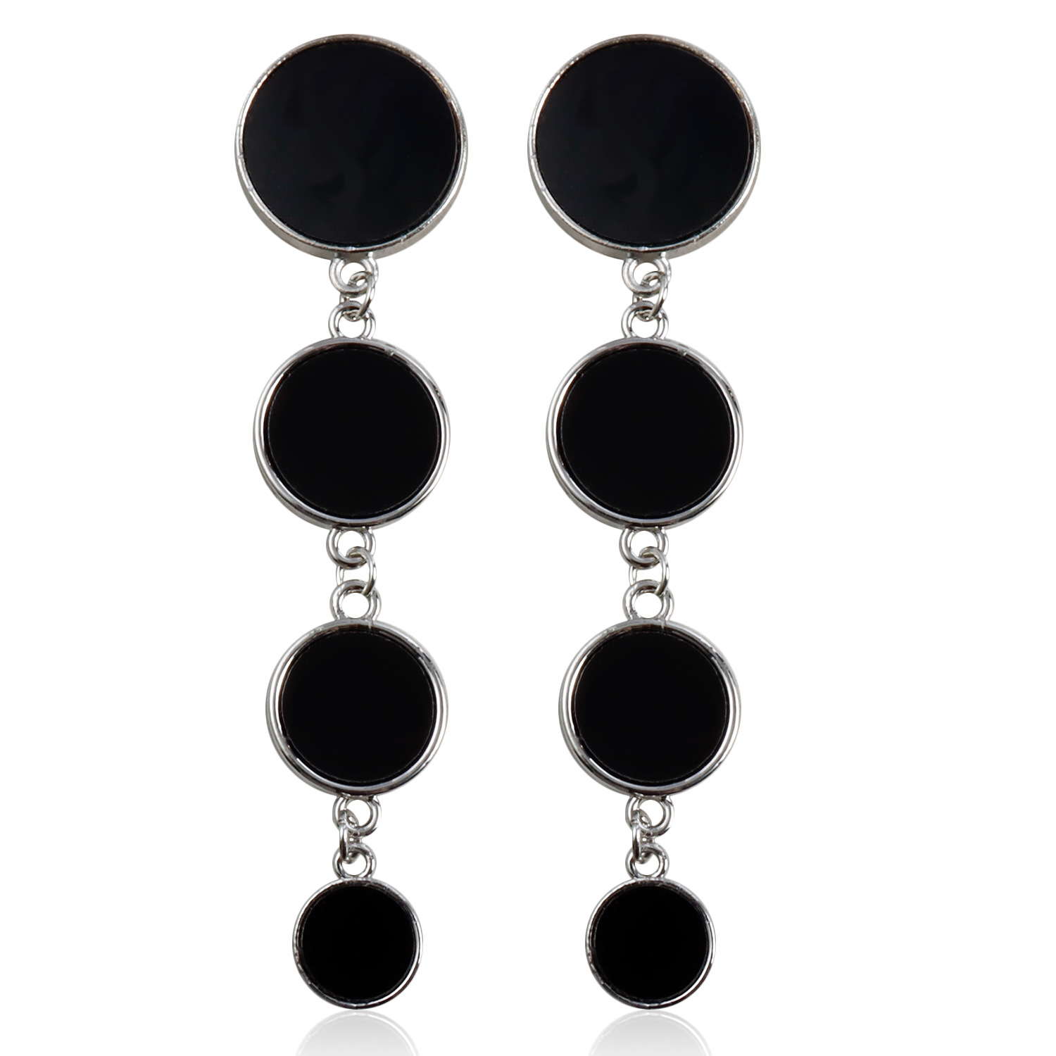 Сережки висячі видовжені Сріблястий з Чорним (70319) Сережки висячі видовжені Сріблястий з Чорним (70319)